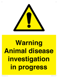 Warning Animal disease investigation in progress